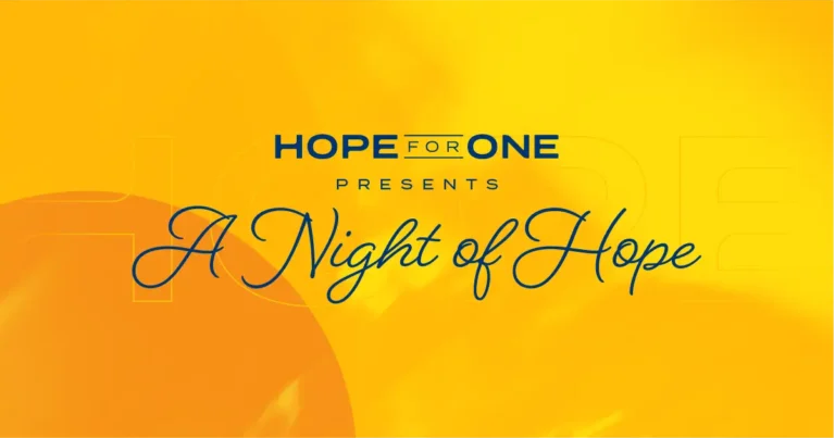 Hope for One presents A Night of Hope on vibrant yellow background
