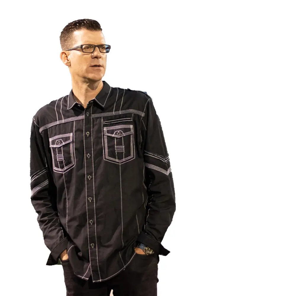 Jay Lowder, guest speaker for Night of Hope, wearing a black button-up shirt