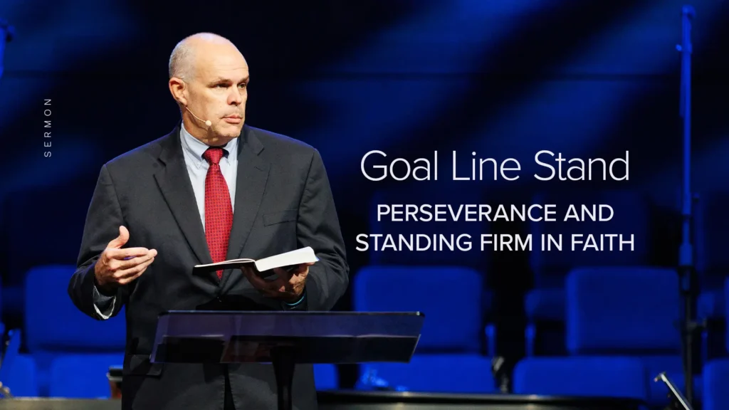 Pastor David Rose delivering the “Goal Line Stand” sermon on faith and perseverance.