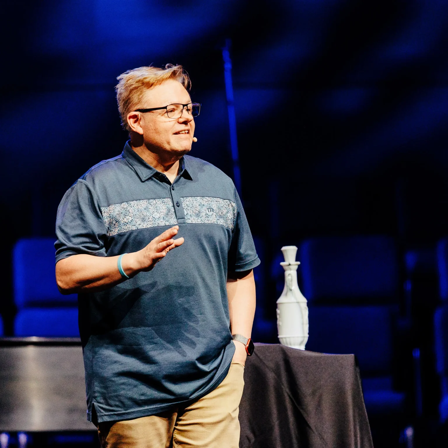 Pastor David Cowan preaching on forgiveness at Trinity Baptist Church.