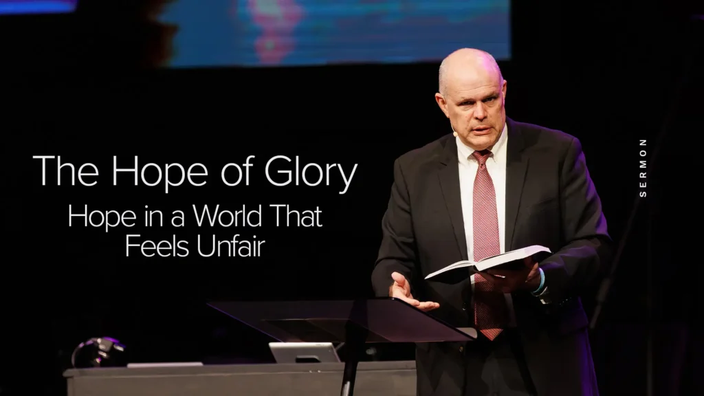 Pastor David Rose preaching “Hope of Glory” sermon at Trinity Baptist Church.