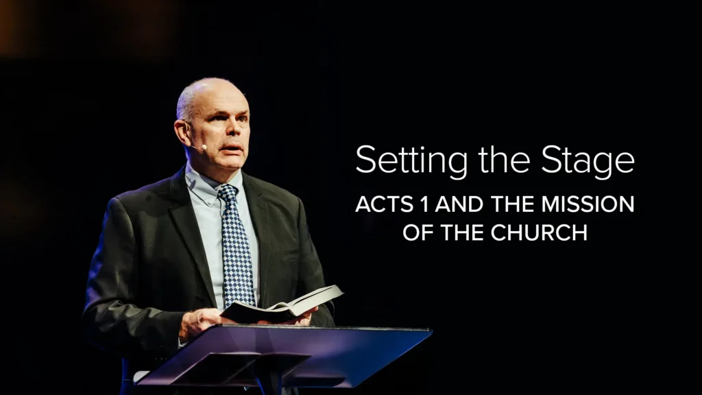 Pastor David Rose preaching on Acts 1 and the church’s mission at Trinity Baptist.
