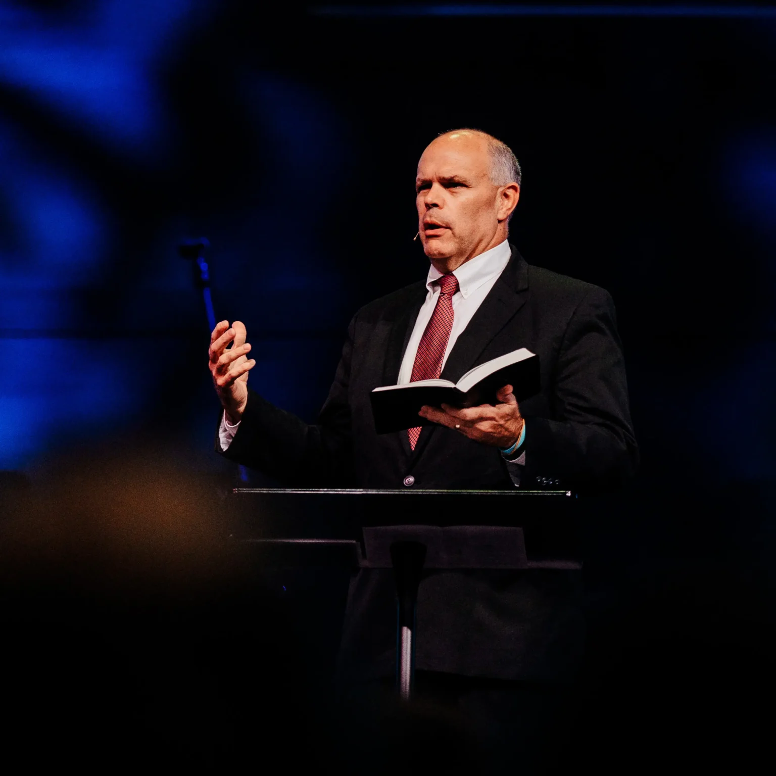 Pastor David Rose preaching about trusting Jesus during life’s storms at Trinity Baptist.