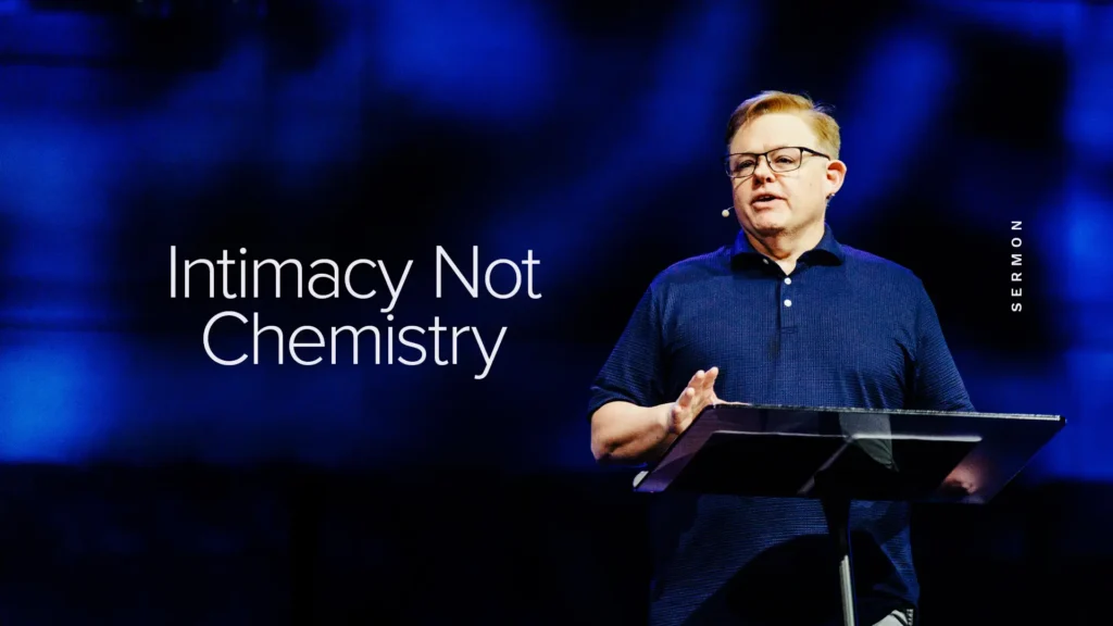 David Cowan preaching at Trinity Baptist Church beside the sermon title Intimacy Not Chemistry.
