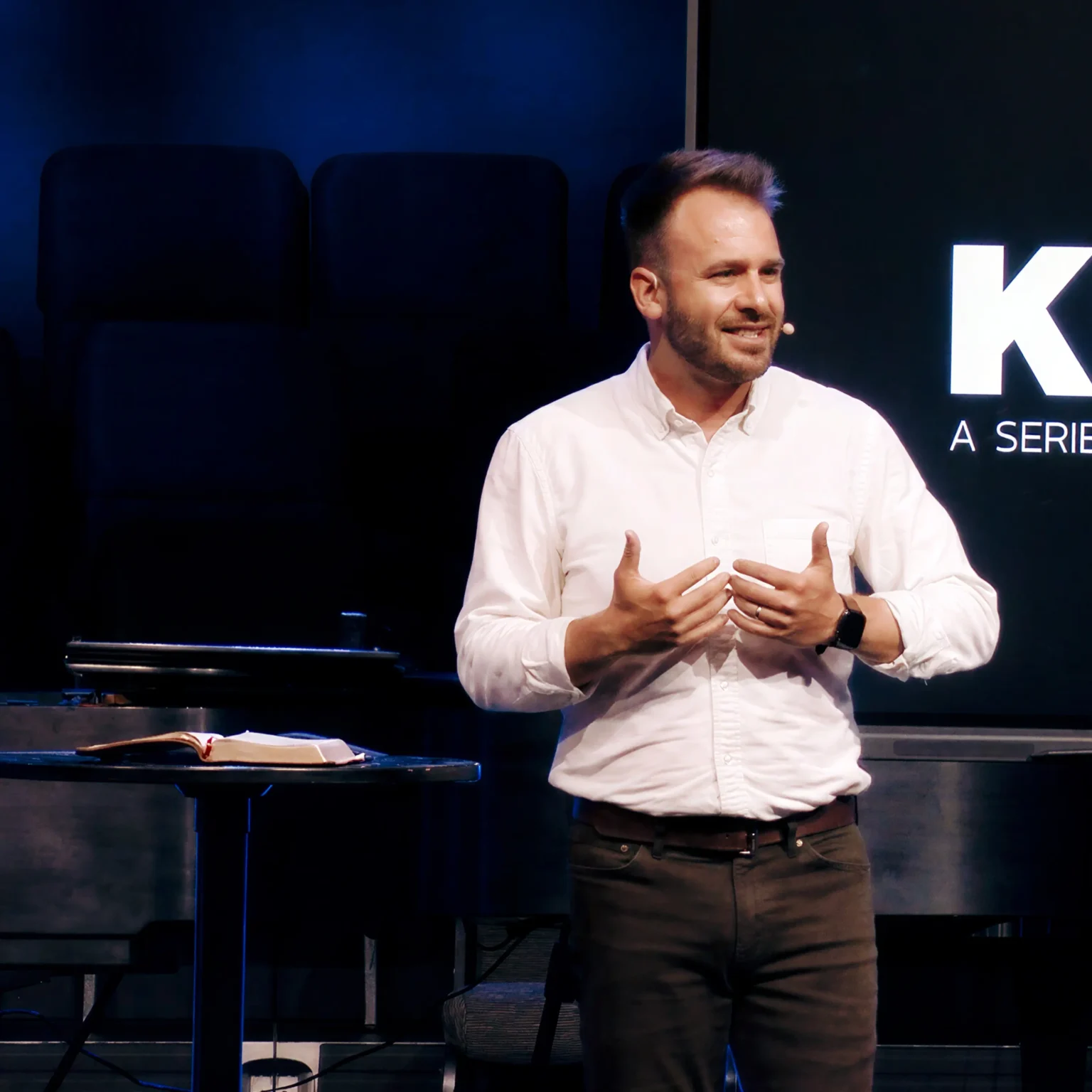 Pastor Ryan James teaching on biblical marriage during a Sunday sermon at Trinity Baptist Church in Lake Charles, LA.